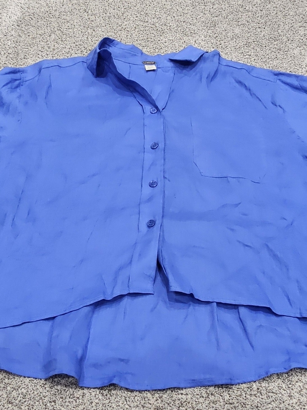 Magaschoni Blue 100% Linen Button-Front Top